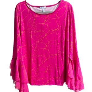 Shavonne Dorsey NWT Women's Love Print Casual Bell Ruffle Sleeves Top Size 1X